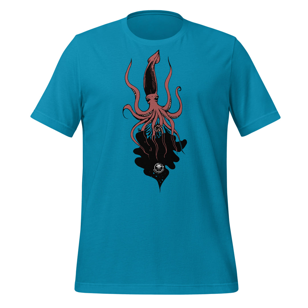 Kahuna Creations squid logo on aqua tshirt