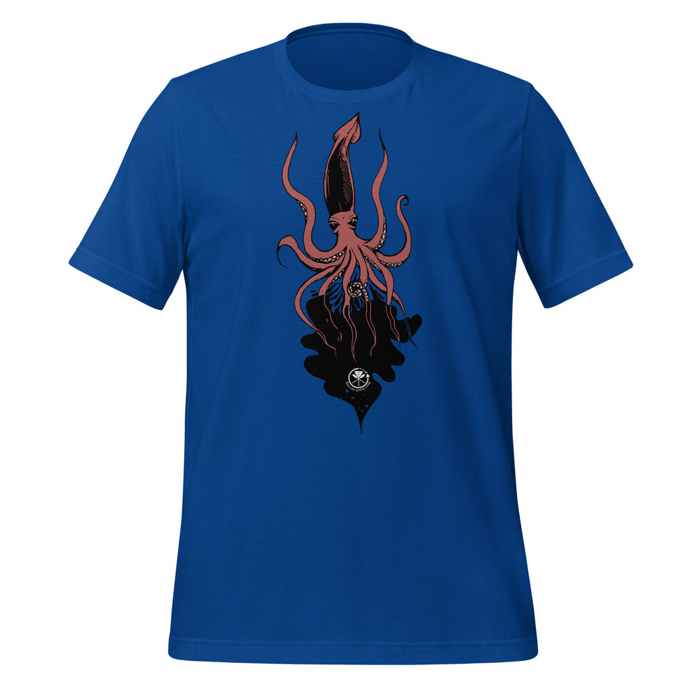Kahuna Creations squid logo on blue tshirt