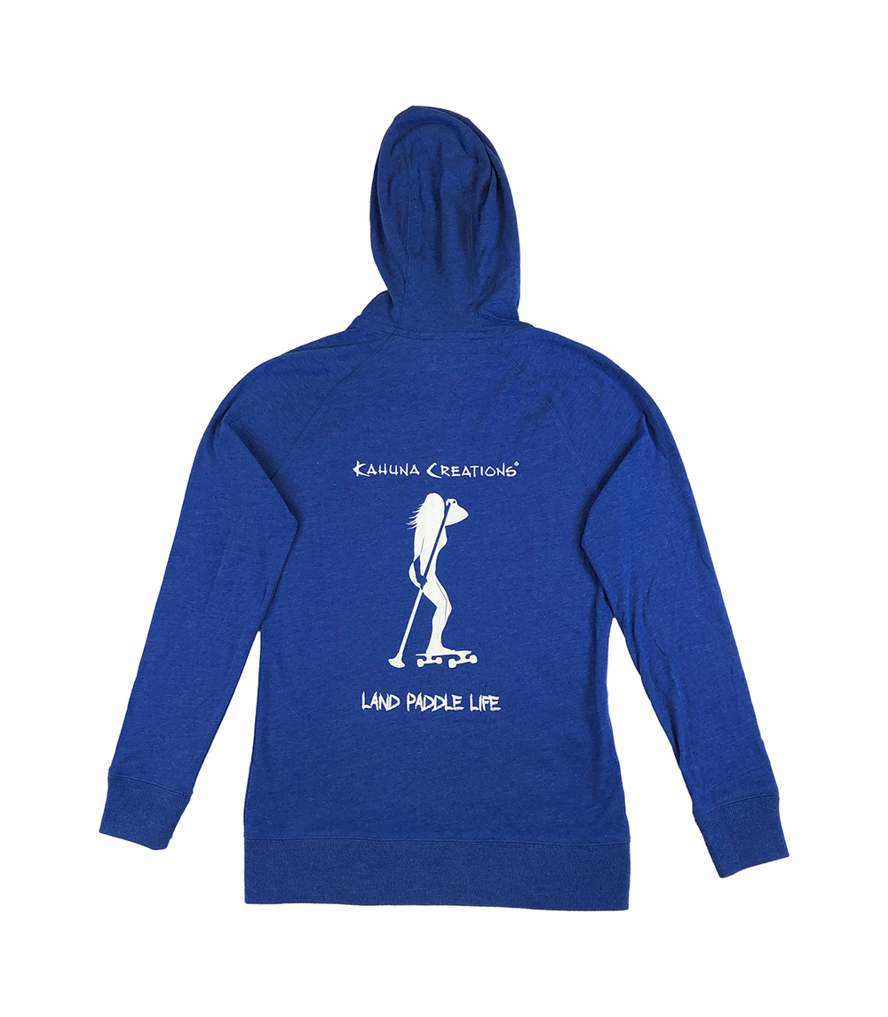 Kahuna Creations royal blue full zip hoodie with land paddler logo
