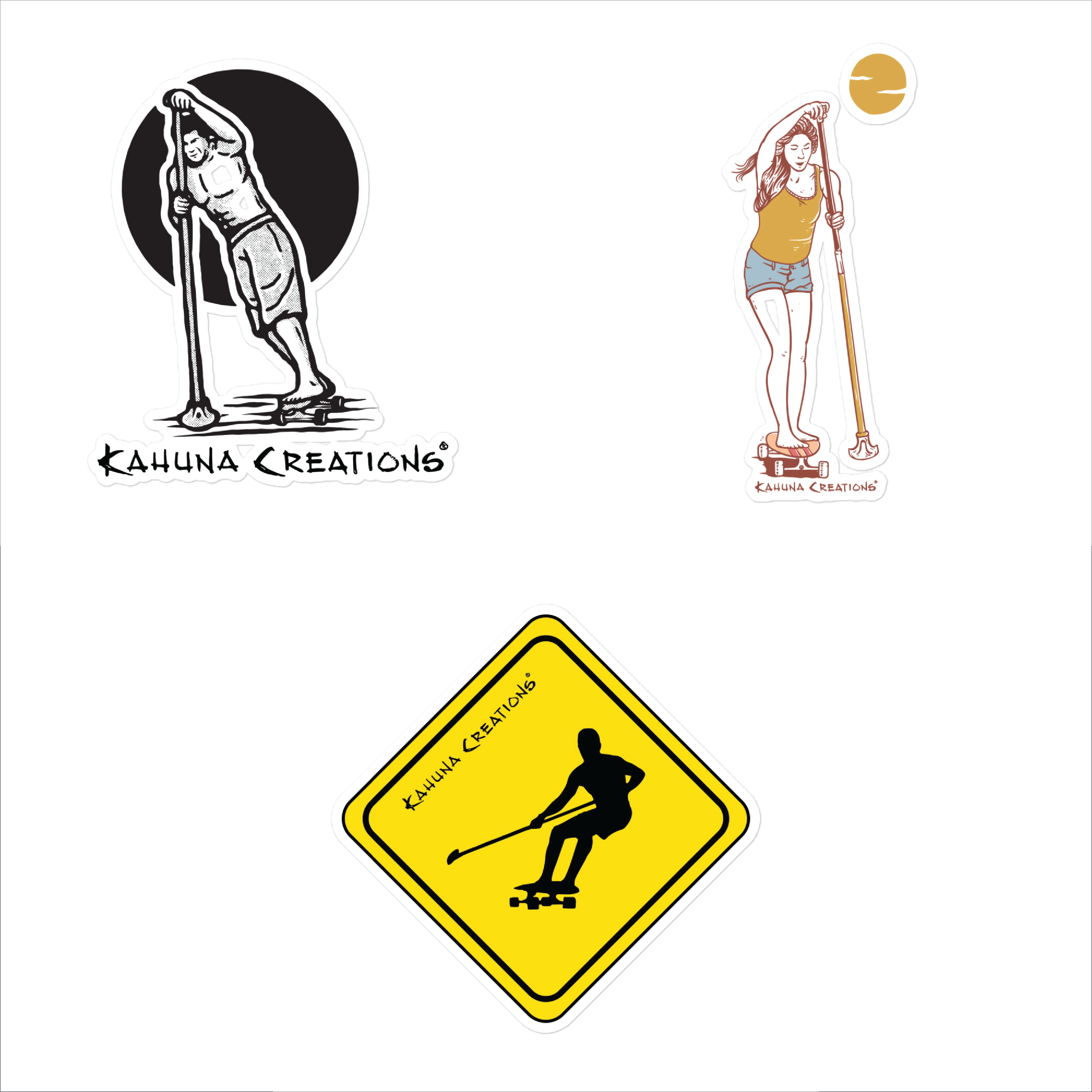 Kahuna Creations land paddle sticker, woman land paddle sticker and land paddler crossing sticker