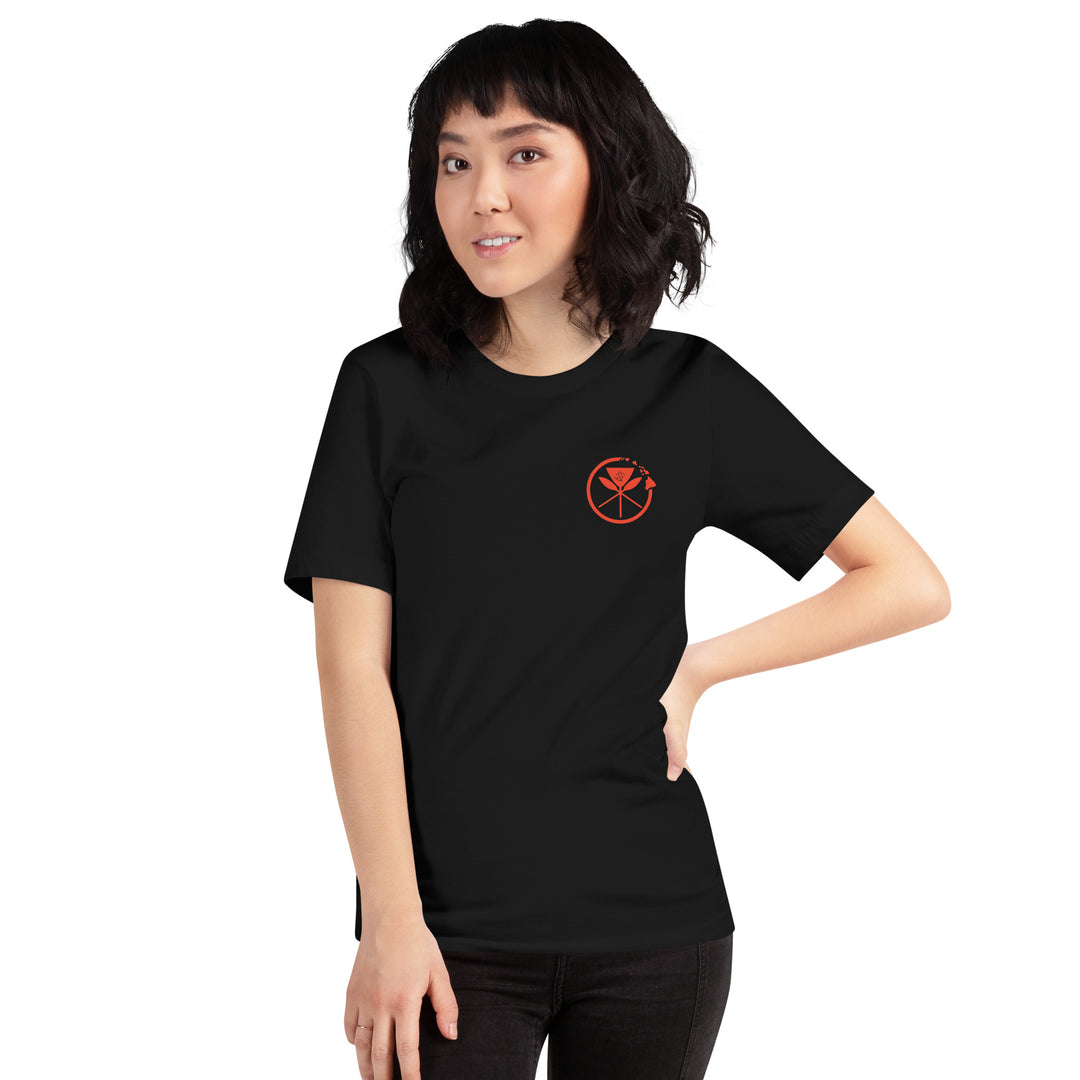 Woman wearing black shirt with Kahuna Creations logo.